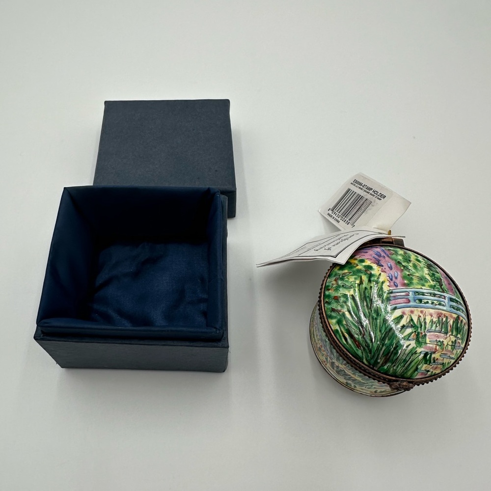 NIB Kelvin Chen Water Lillies Monet Enameled Postage Stamp Holder